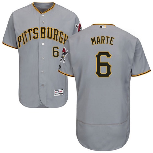 Men's Majestic Pittsburgh Pirates #6 Starling Marte Grey Flexbase Authentic Collection MLB Jersey