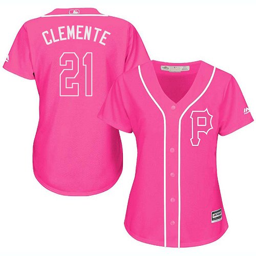 Women's Majestic Pittsburgh Pirates #21 Roberto Clemente Replica Pink Fashion Cool Base MLB Jersey
