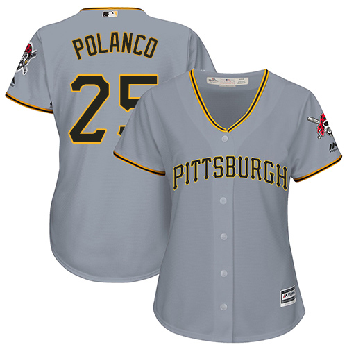 Women's Majestic Pittsburgh Pirates #25 Gregory Polanco Replica Grey Road Cool Base MLB Jersey