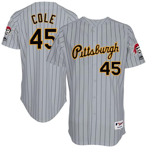 Men's Majestic Pittsburgh Pirates #45 Gerrit Cole Authentic Grey 1997 Turn Back The Clock MLB Jersey