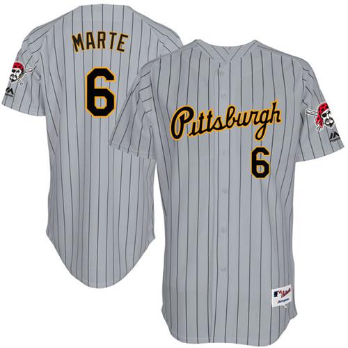 Men's Majestic Pittsburgh Pirates #6 Starling Marte Replica Grey 1997 Turn Back The Clock MLB Jersey