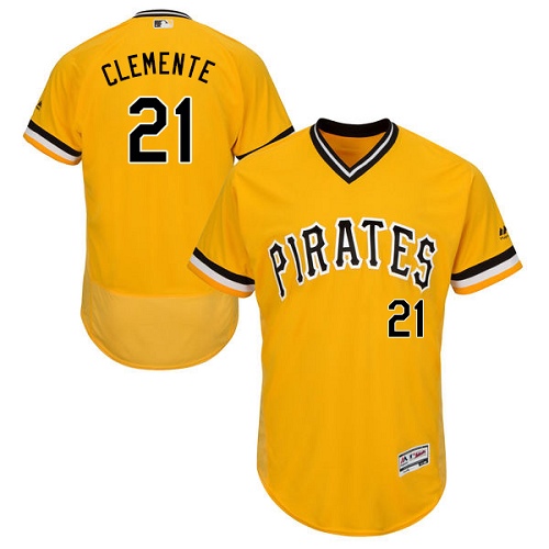 Men's Majestic Pittsburgh Pirates #21 Roberto Clemente Authentic Gold Alternate Cool Base MLB Jersey