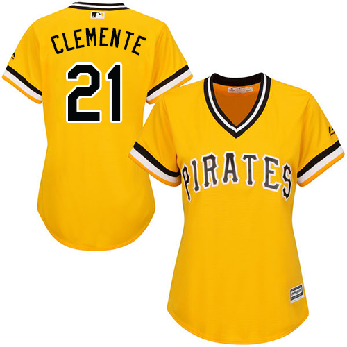 Women's Majestic Pittsburgh Pirates #21 Roberto Clemente Authentic Gold Alternate Cool Base MLB Jersey