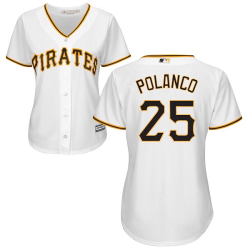 Women's Majestic Pittsburgh Pirates #25 Gregory Polanco Authentic White Home Cool Base MLB Jersey