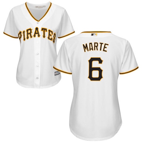 Women's Majestic Pittsburgh Pirates #6 Starling Marte Authentic White Home Cool Base MLB Jersey