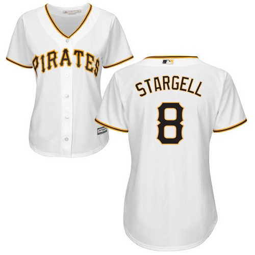 Women's Majestic Pittsburgh Pirates #8 Willie Stargell Replica White Home Cool Base MLB Jersey