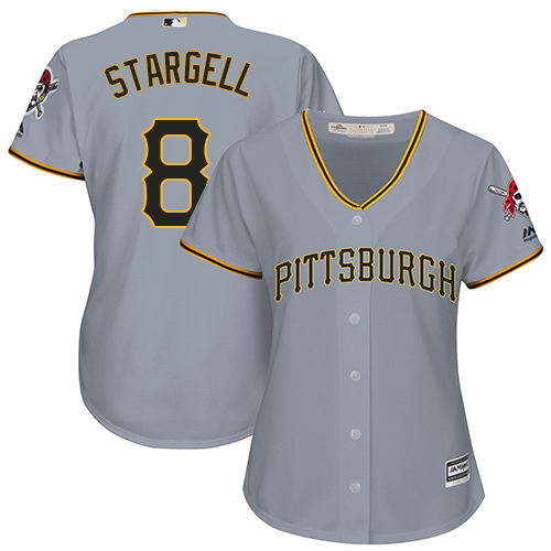 Women's Majestic Pittsburgh Pirates #8 Willie Stargell Authentic Grey Road Cool Base MLB Jersey
