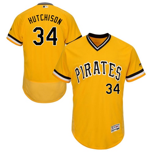Men's Majestic Pittsburgh Pirates #34 Drew Hutchison Gold Flexbase Authentic Collection MLB Jersey