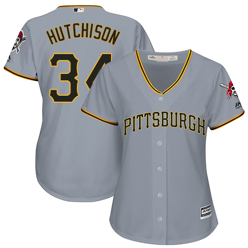 Women's Majestic Pittsburgh Pirates #34 Drew Hutchison Replica Grey Road Cool Base MLB Jersey