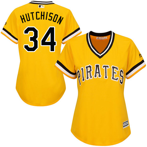 Women's Majestic Pittsburgh Pirates #34 Drew Hutchison Authentic Gold Alternate Cool Base MLB Jersey