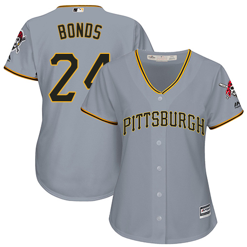Women's Majestic Pittsburgh Pirates #24 Barry Bonds Replica Grey Road Cool Base MLB Jersey