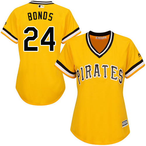 Women's Majestic Pittsburgh Pirates #24 Barry Bonds Authentic Gold Alternate Cool Base MLB Jersey