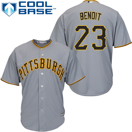 Youth Majestic Pittsburgh Pirates #23 Joaquin Benoit Authentic Grey Road Cool Base MLB Jersey