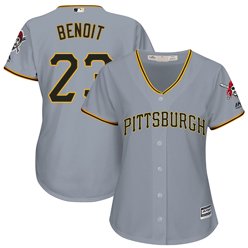 Women's Majestic Pittsburgh Pirates #23 Joaquin Benoit Authentic Grey Road Cool Base MLB Jersey
