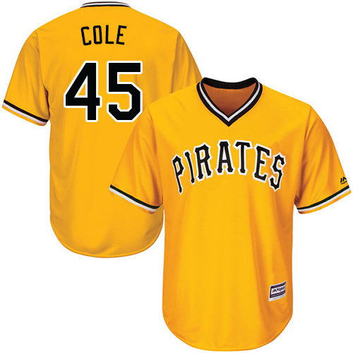 Men's Majestic Pittsburgh Pirates #45 Gerrit Cole Replica Gold Alternate Cool Base MLB Jersey