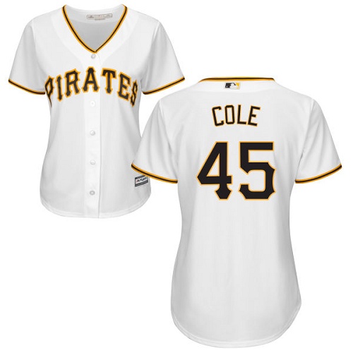 Women's Majestic Pittsburgh Pirates #45 Gerrit Cole Authentic White Home Cool Base MLB Jersey