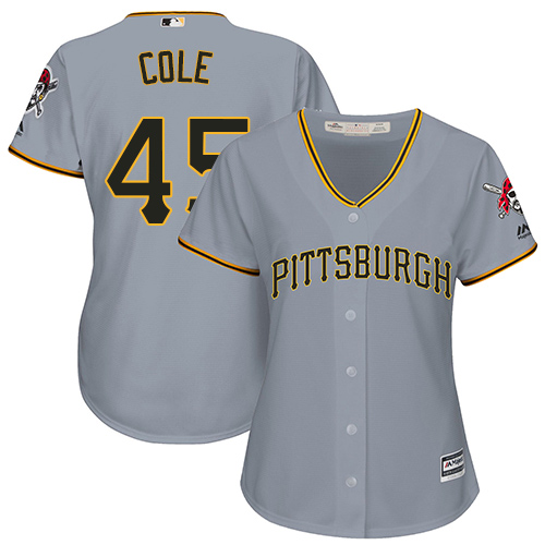 Women's Majestic Pittsburgh Pirates #45 Gerrit Cole Authentic Grey Road Cool Base MLB Jersey