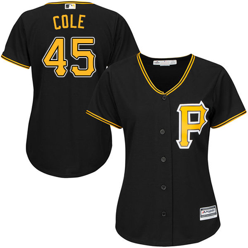 Women's Majestic Pittsburgh Pirates #45 Gerrit Cole Authentic Black Alternate Cool Base MLB Jersey