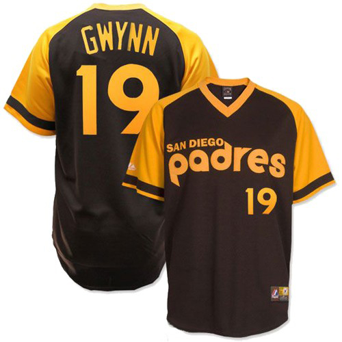 Men's Mitchell and Ness San Diego Padres #19 Tony Gwynn Replica Brown Throwback MLB Jersey