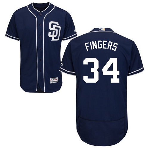 Men's Majestic San Diego Padres #34 Rollie Fingers Authentic Navy Blue Alternate 1 Cool Base MLB Jersey