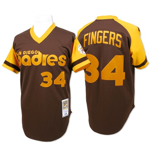Men's Mitchell and Ness San Diego Padres #34 Rollie Fingers Replica Brown Throwback MLB Jersey