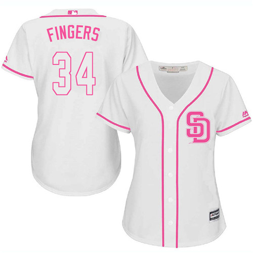 Women's Majestic San Diego Padres #34 Rollie Fingers Replica White Fashion Cool Base MLB Jersey
