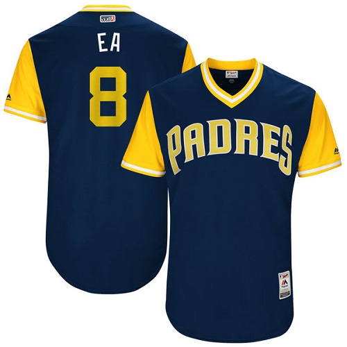 Men's Majestic San Diego Padres #8 Erick Aybar "EA" Authentic Navy Blue 2017 Players Weekend MLB Jersey