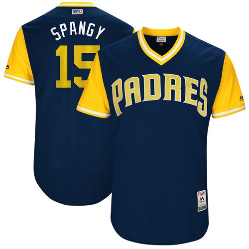 Men's Majestic San Diego Padres #15 Cory Spangenberg "Spangy" Authentic Navy Blue 2017 Players Weekend MLB Jersey