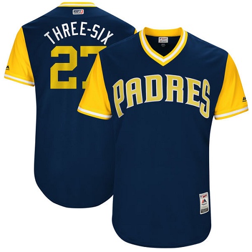 Men's Majestic San Diego Padres #27 Jered Weaver "Three-Six" Authentic Navy Blue 2017 Players Weekend MLB Jersey