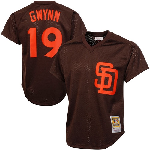 Men's Mitchell and Ness 1985 San Diego Padres #19 Tony Gwynn Replica Brown Throwback MLB Jersey