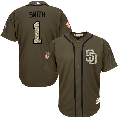 Men's Majestic San Diego Padres #1 Ozzie Smith Replica Green Salute to Service MLB Jersey