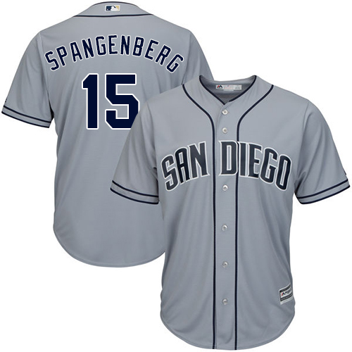 Men's Majestic San Diego Padres #15 Cory Spangenberg Replica Grey Road Cool Base MLB Jersey