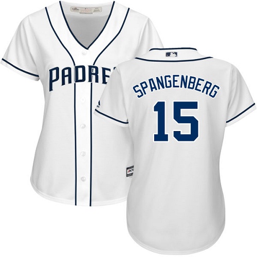 Women's Majestic San Diego Padres #15 Cory Spangenberg Replica White Home Cool Base MLB Jersey