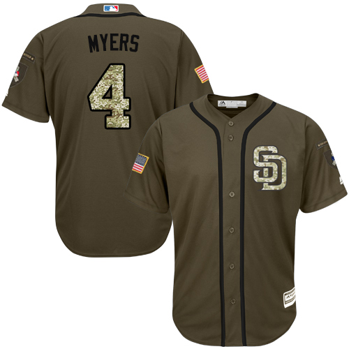 Youth Majestic San Diego Padres #4 Wil Myers Replica Green Salute to Service Cool Base MLB Jersey