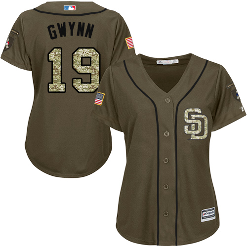 Women's Majestic San Diego Padres #19 Tony Gwynn Authentic Green Salute to Service Cool Base MLB Jersey
