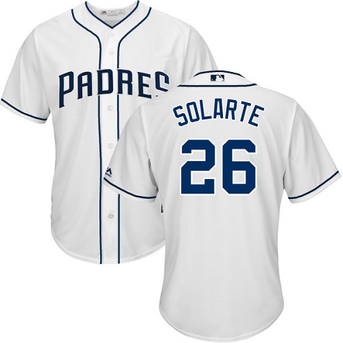 Youth Majestic San Diego Padres #26 Yangervis Solarte Authentic White Home Cool Base MLB Jersey