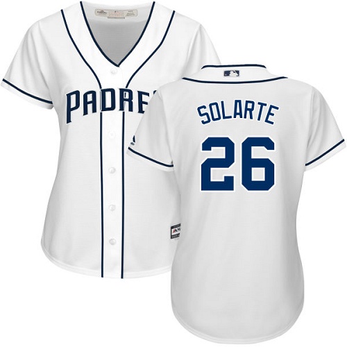 Women's Majestic San Diego Padres #26 Yangervis Solarte Authentic White Home Cool Base MLB Jersey