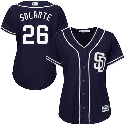 Women's Majestic San Diego Padres #26 Yangervis Solarte Authentic Navy Blue Alternate 1 Cool Base MLB Jersey