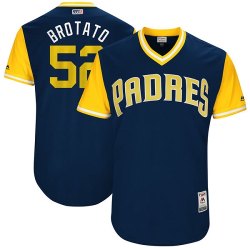 Men's Majestic San Diego Padres #52 Brad Hand "Brotato" Authentic Navy Blue 2017 Players Weekend MLB Jersey