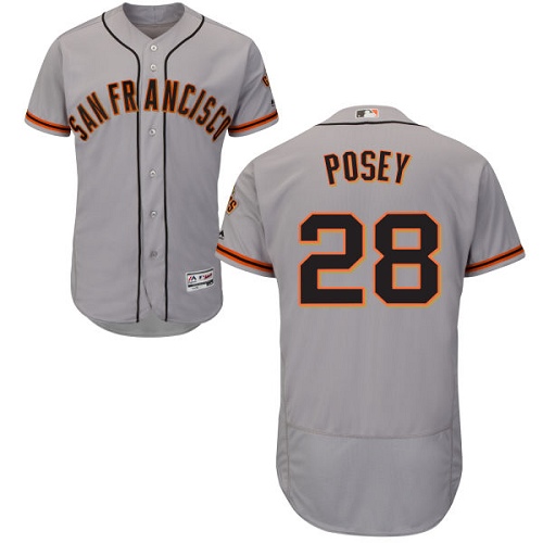 Men's Majestic San Francisco Giants #28 Buster Posey Authentic Grey Road Cool Base MLB Jersey