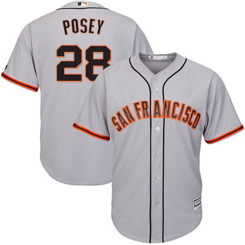 Men's Majestic San Francisco Giants #28 Buster Posey Replica Grey Road Cool Base MLB Jersey