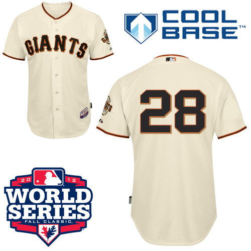 Men's Majestic San Francisco Giants #28 Buster Posey Authentic Cream Cool Base 2012 World Series Patch MLB Jersey