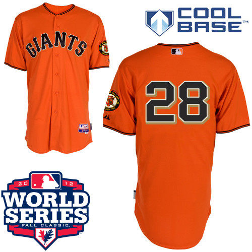 Men's Majestic San Francisco Giants #28 Buster Posey Authentic Orange Cool Base 2012 World Series Patch MLB Jersey
