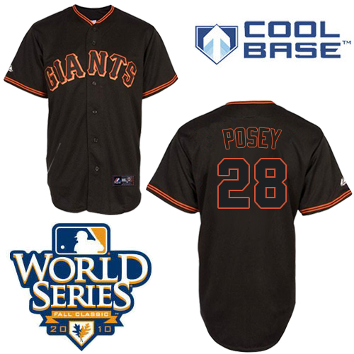 Men's Majestic San Francisco Giants #28 Buster Posey Replica Black Cool Base 2010 World Series Patch MLB Jersey