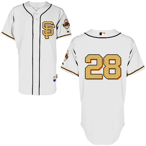 Men's Majestic San Francisco Giants #28 Buster Posey Authentic Cream/Gold No. MLB Jersey