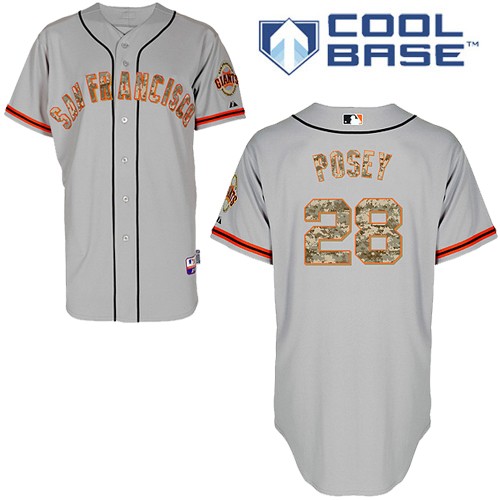 Men's Majestic San Francisco Giants #28 Buster Posey Authentic Grey USMC Cool Base MLB Jersey