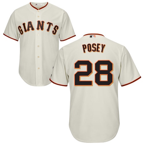 Youth Majestic San Francisco Giants #28 Buster Posey Authentic Cream Home Cool Base MLB Jersey
