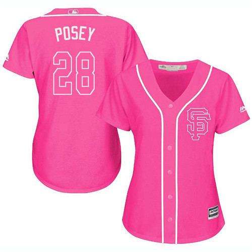 Women's Majestic San Francisco Giants #28 Buster Posey Authentic Pink Fashion Cool Base MLB Jersey