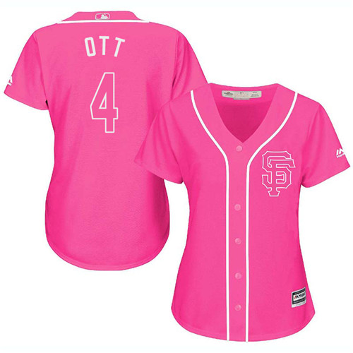 Women's Majestic San Francisco Giants #4 Mel Ott Authentic Pink Fashion Cool Base MLB Jersey