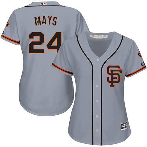 Women's Majestic San Francisco Giants #24 Willie Mays Authentic Grey Road 2 Cool Base MLB Jersey